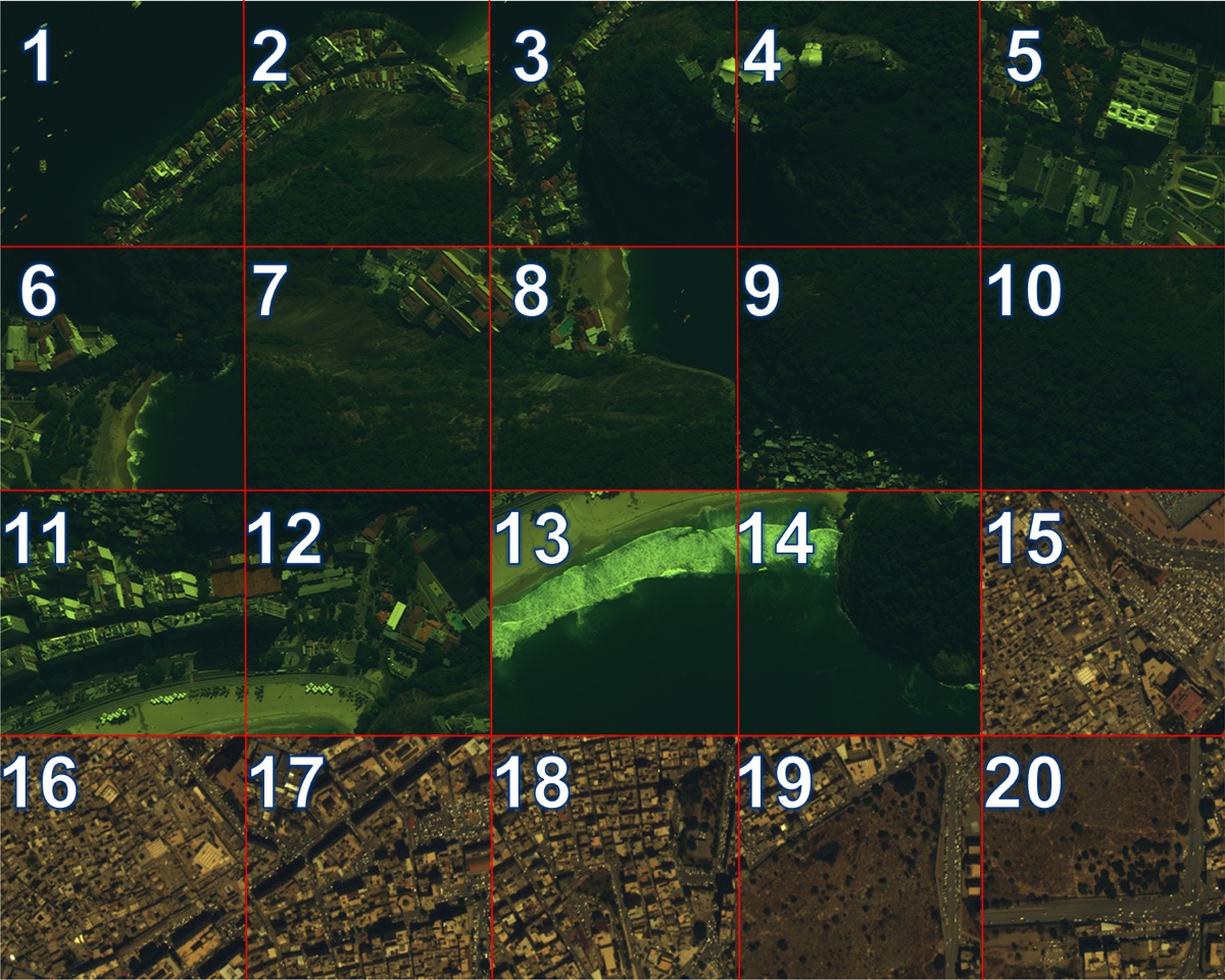 Twenty satellite scenes used to evaluate multispectral and panchromatic image fusion